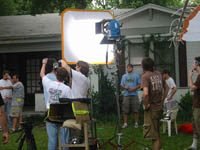 Crew lights outdoor scene for The Proper Care & Feeding of an American Messiah